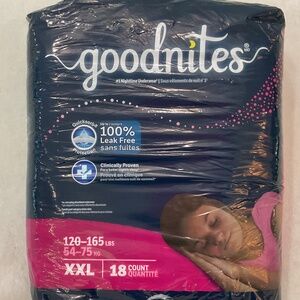 18 COUNT GOODNITES GIRLS’ NIGHTIME BEDWETTING UNDERWEAR SIZE XXL 120-165 lbs